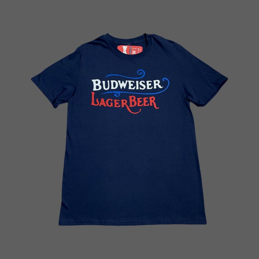 Budweiser Lager Beer Graphic T-Shirt XL Blue Cotton